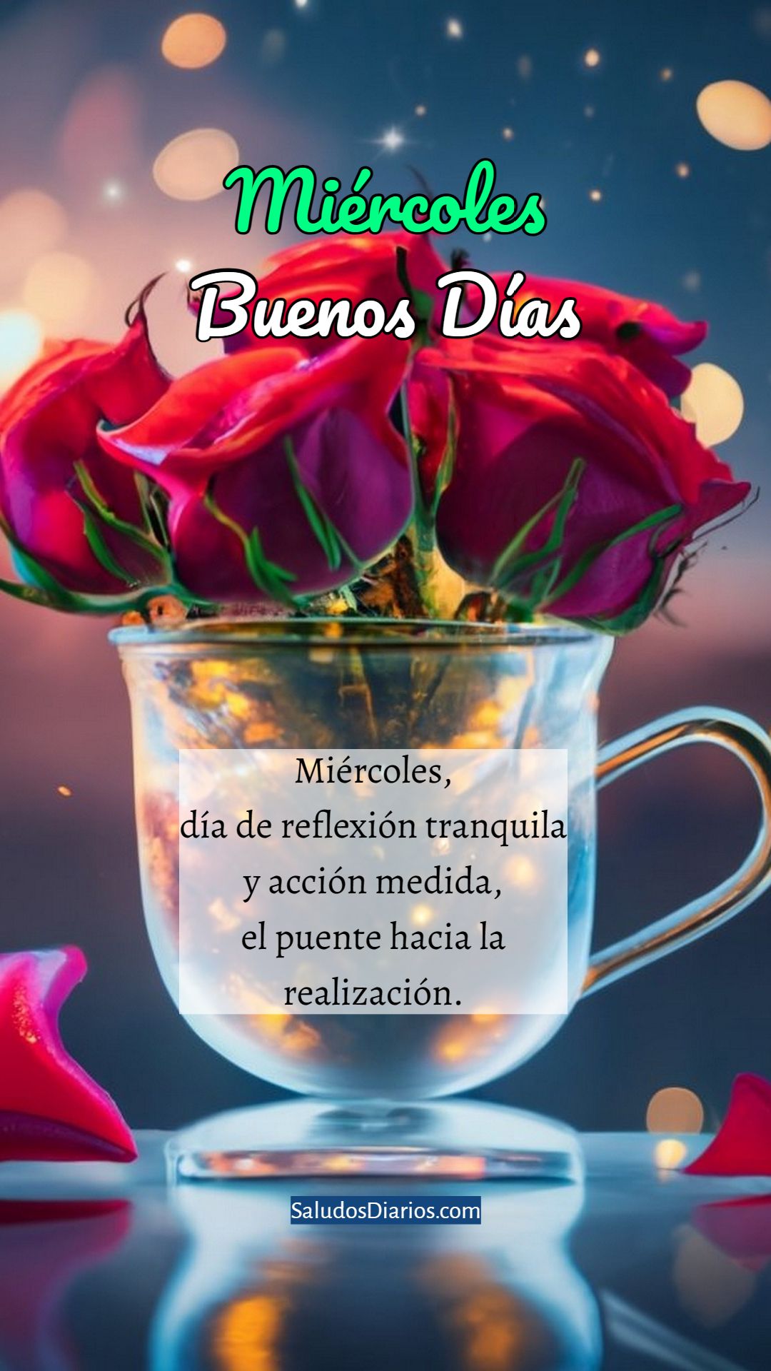 Lindas rosas, Buenos días, Miércoles, Tranquilidad, Frase - Saludos Diarios