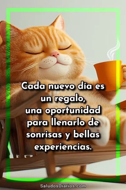 Dia bonito, Gato tomando cafecito, Imagen